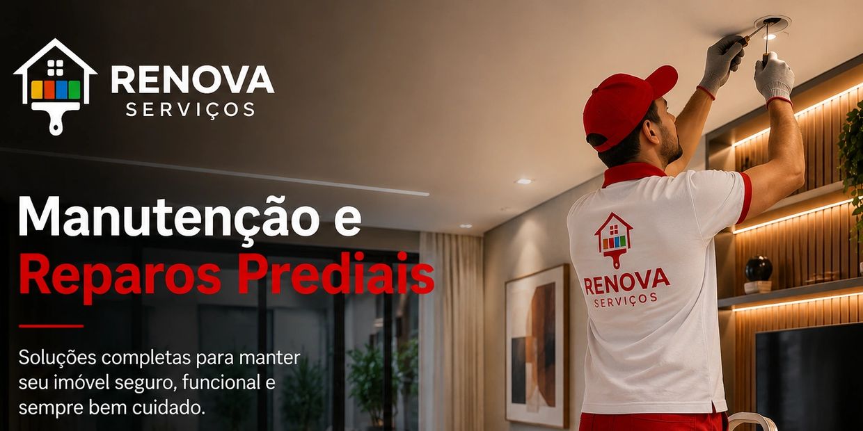 Técnico da Renova Serviços realizando manutenção predial.