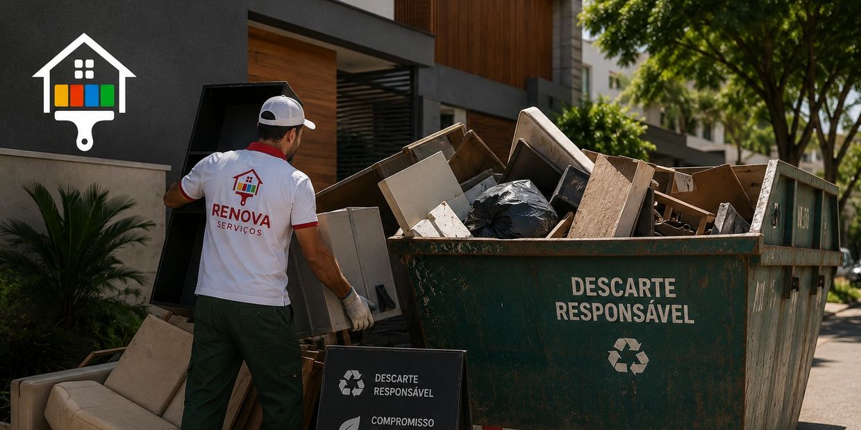 Worker responsibly disposing of waste in a recycling container outdoors.