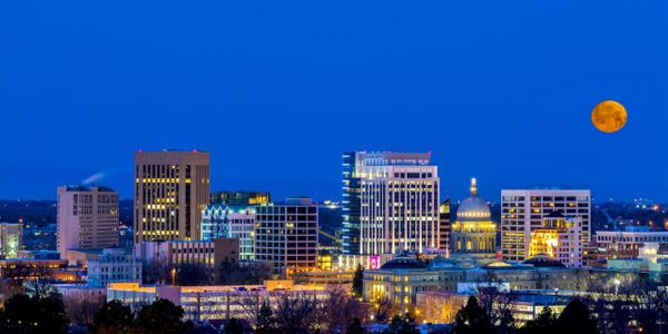 Boise downtown night view with full moon