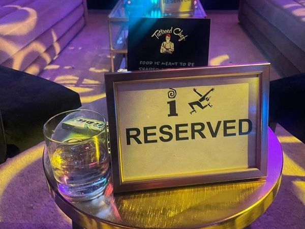 A reserved table in an exclusive club