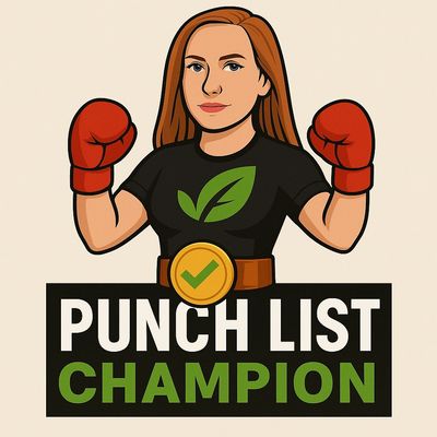 Illustration of a confident woman with boxing gloves and a champion belt, titled "Punch List Champion."
