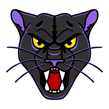 Fierce purple panther face with yellow eyes and bared teeth.