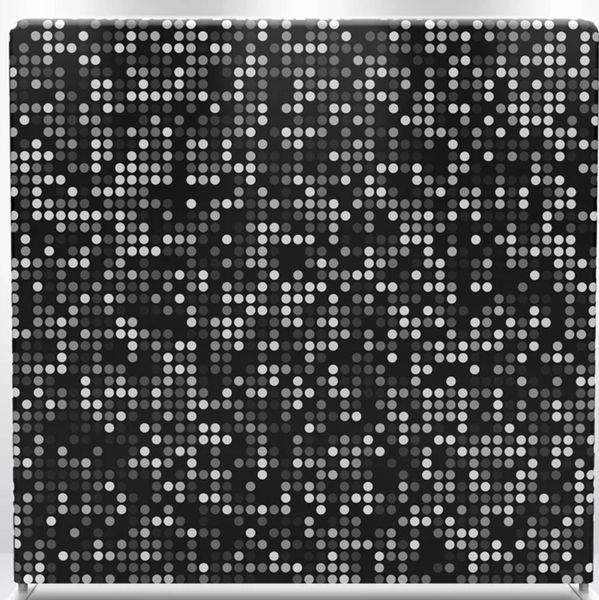 Black and white pixelated dot pattern on a rectangular panel.