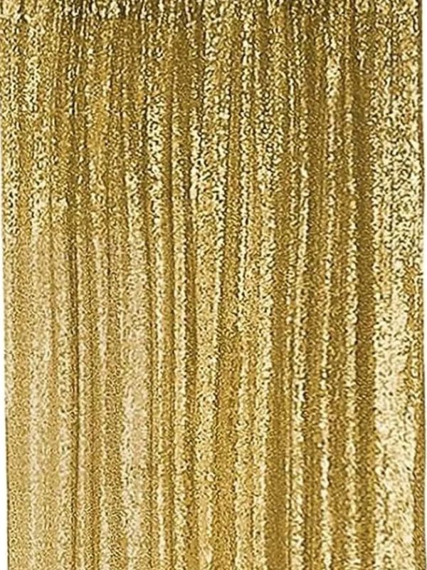 Golden shimmering curtain backdrop for events and parties. Photo booth rental Tehachapi Party Prom