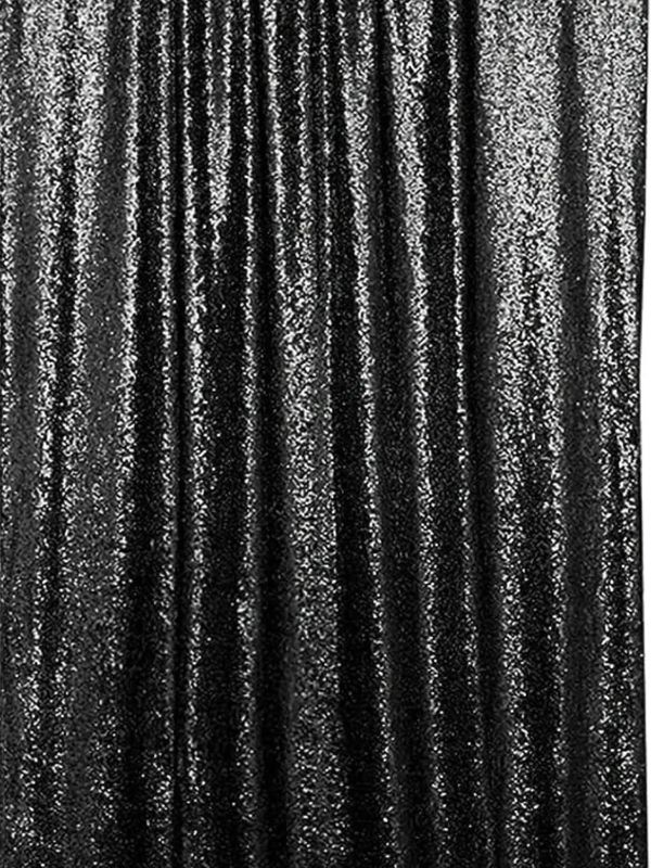 Shiny black sequin curtain with vertical folds. Photobooth Tehachapi Lancaster Palmdale, Prom, Party