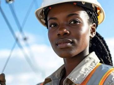 Confident female engineer wearing safety gear outdoors.
