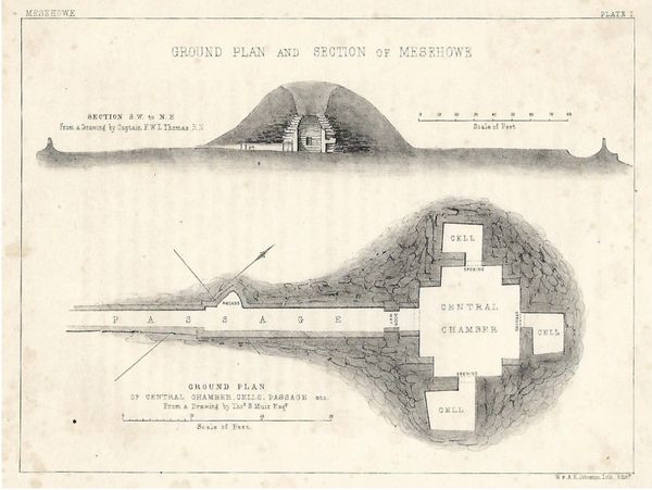 Architectural ground plan and section drawing of the ancient Mesolithic site, Mesekowe.