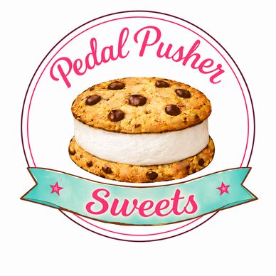 Logo of Pedal Pusher Sweets featuring an ice cream cookie sandwich.
