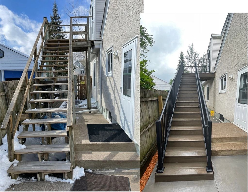 Before & After of an egress stair in West St. Paul, MN (II Seasons, Inc.)