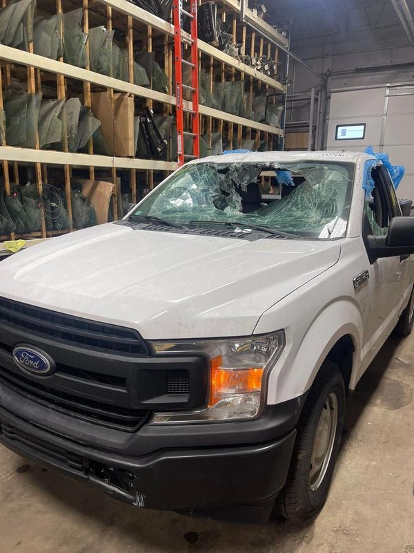 ford  f150 with  a broken windshield
