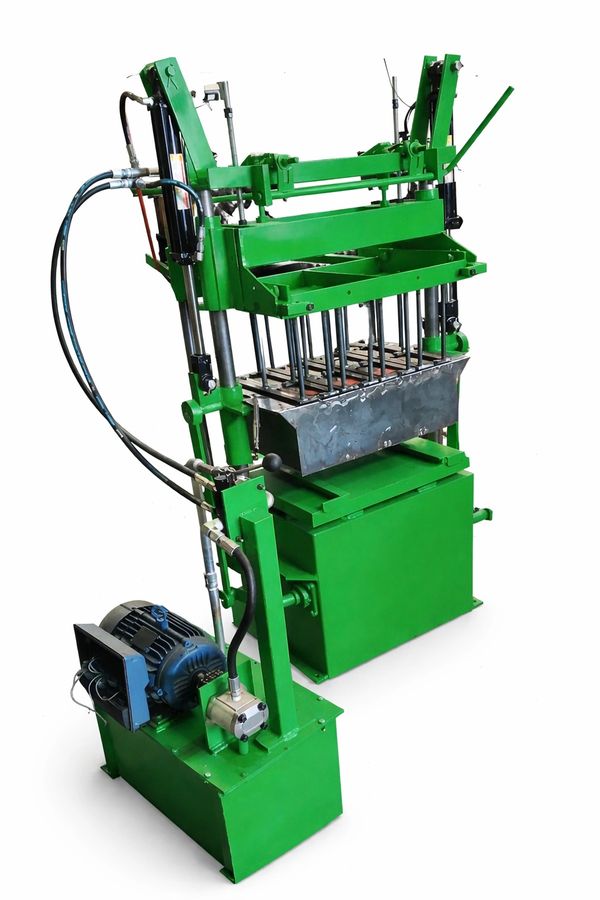 Green industrial hydraulic machine with multiple pistons and motor.