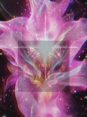 Abstract pink and purple cosmic floral design.
