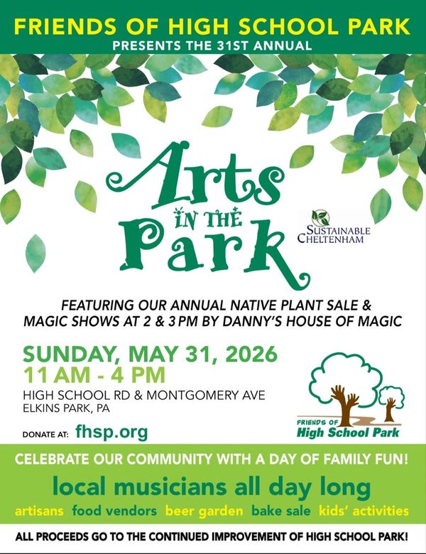 Poster for the 31st annual Arts in the Park event at High School Park on May 31, 2026.
