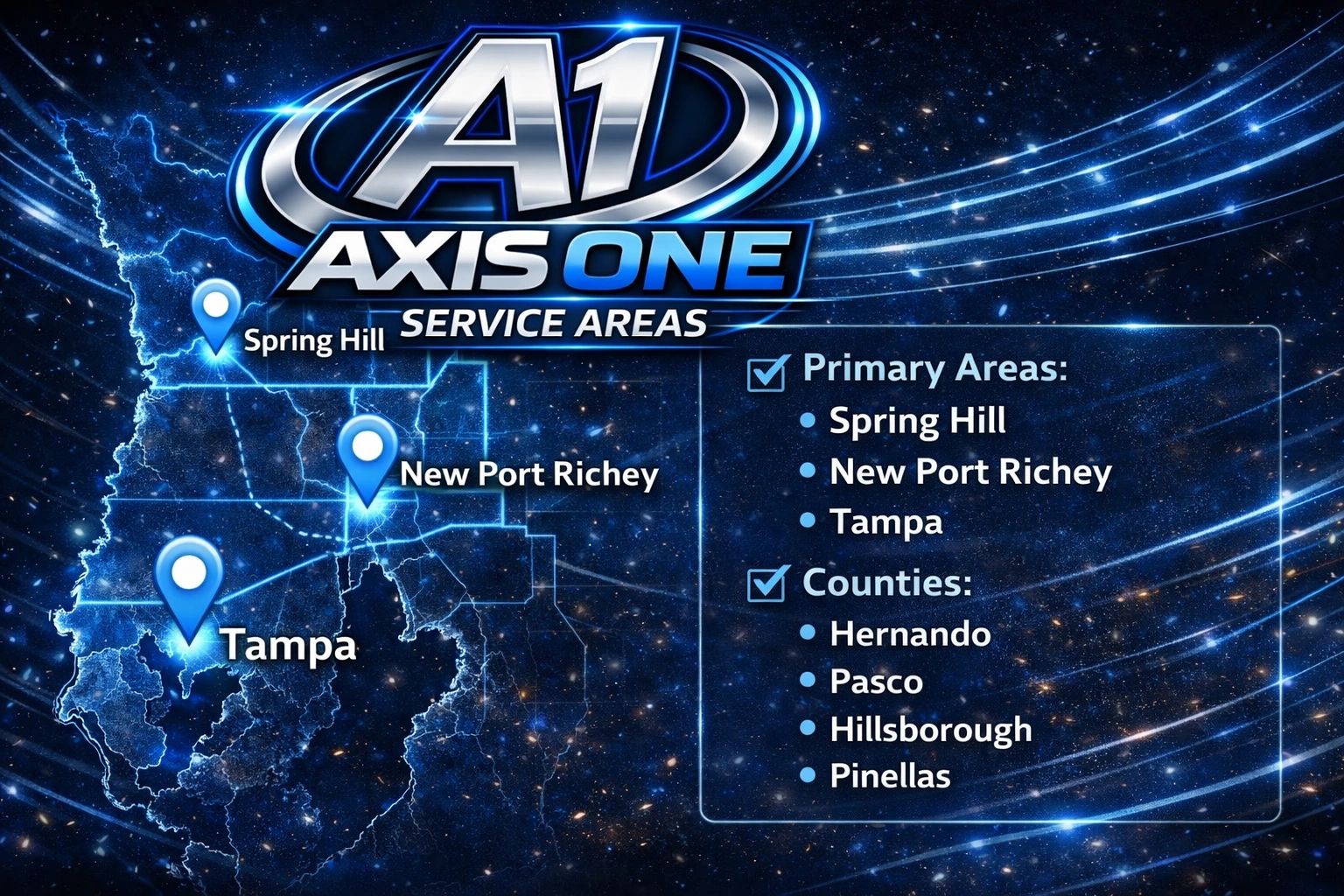 Axis One Services coverage map — Central & West Florida