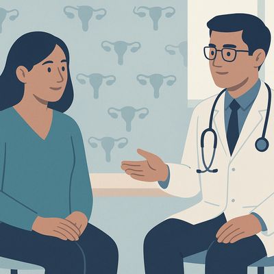 A doctor consulting a female patient in a gynecology clinic.
