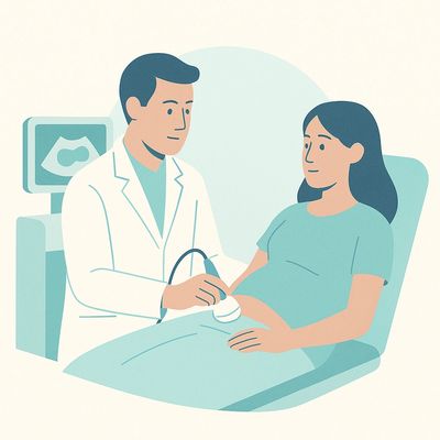 Doctor performing an ultrasound on a pregnant woman.