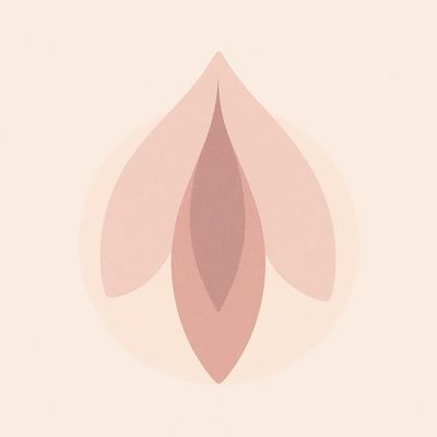 Minimalist abstract design with overlapping petal shapes in soft pink hues.