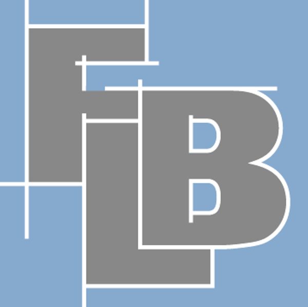 Geometric logo with letters F, L, and B on a blue background.