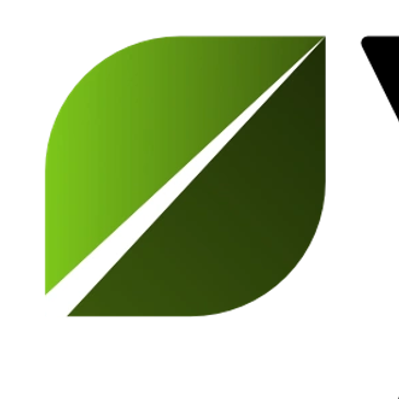 A stylized green leaf logo with a white diagonal line.