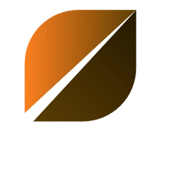 Stylized leaf logo with orange and brown colors.
