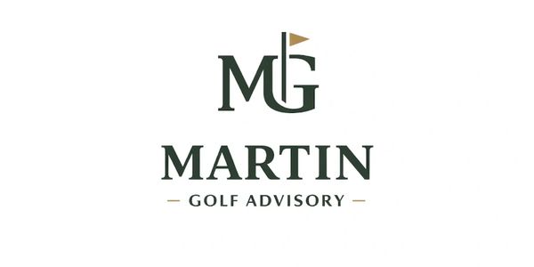 Logo for Martin Golf Advisory featuring stylized MG with a golf flag.