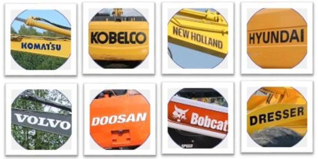 Logos of various construction and heavy machinery brands.