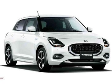 White Suzuki Swift hatchback car with modern design.