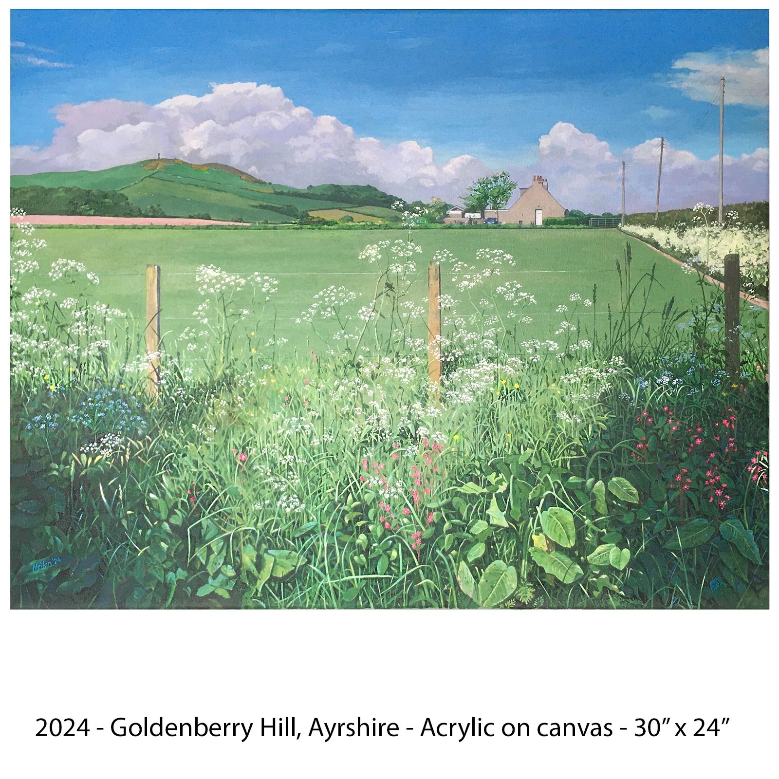 Paitning of Goldeberry Hill in Ayrshire with leaves and flowers