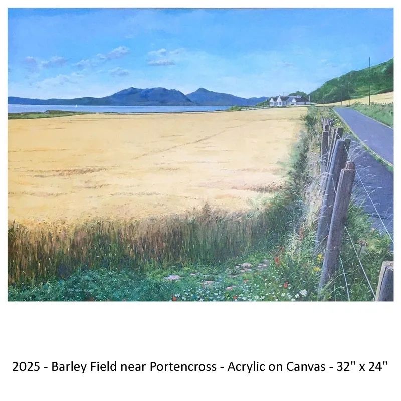 Field of barley looking out to the Isle of Arran, Ayrshire