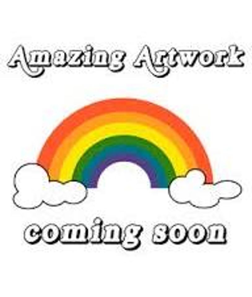 Colorful rainbow with clouds and text announcing amazing artwork coming soon.
