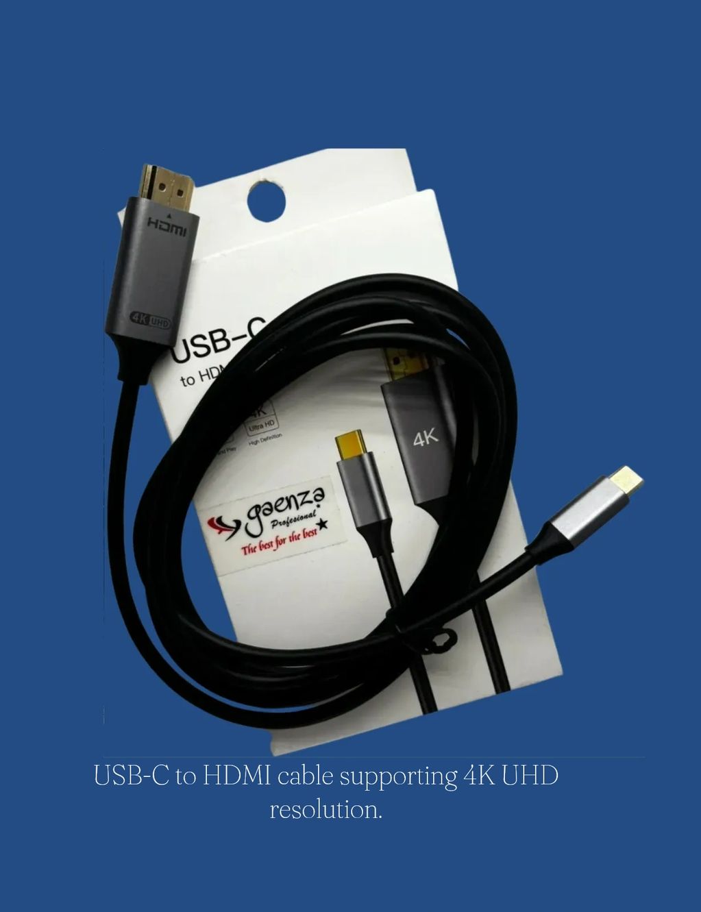 USB-C to HDMI cable supporting 4K UHD resolution.