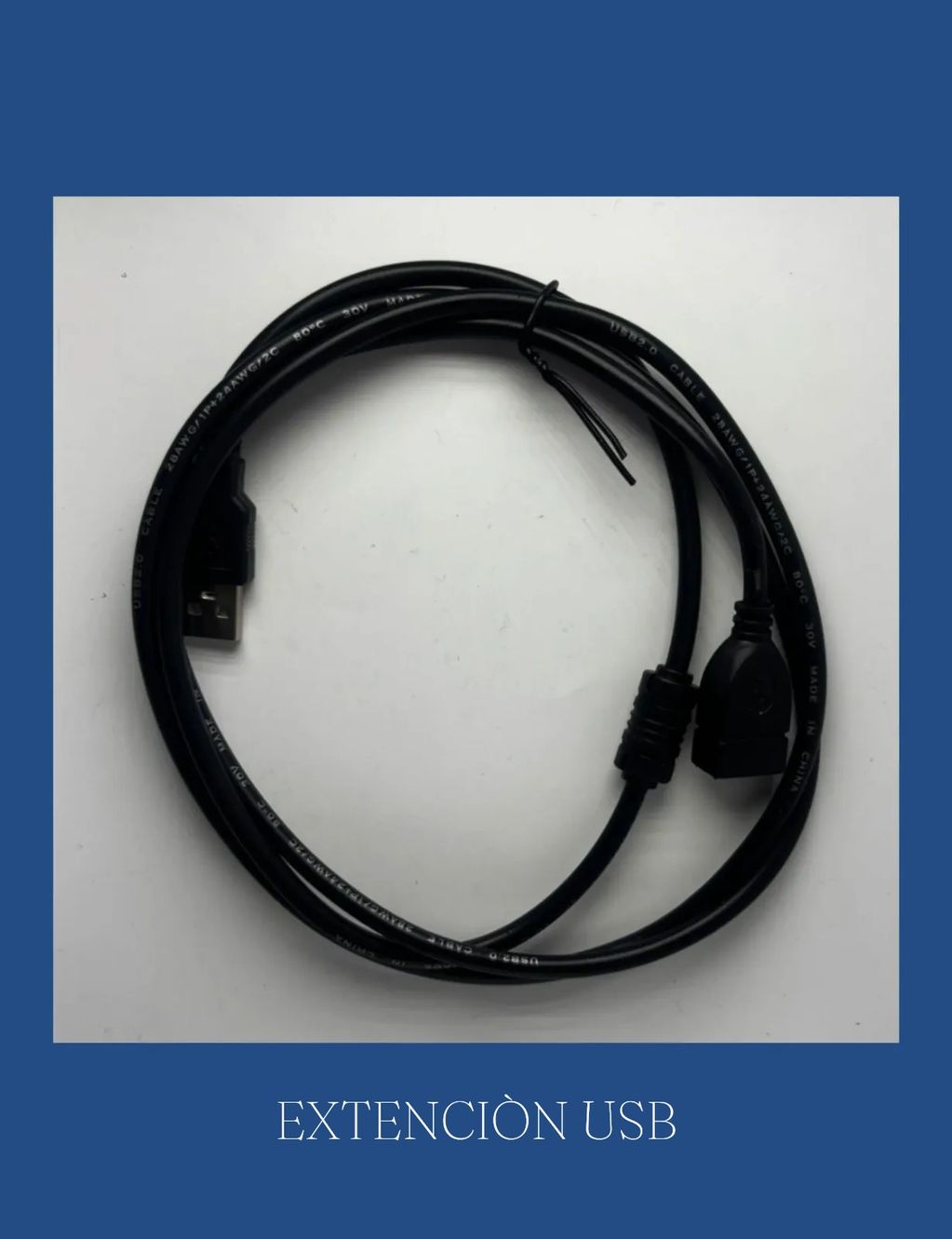 Black USB 2.0 cable coiled on a white surface.