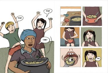 Comic strip with multiple people.
