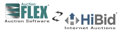 Logos for the auction software we use. Showing integration of HiBid and AuctionFlex.