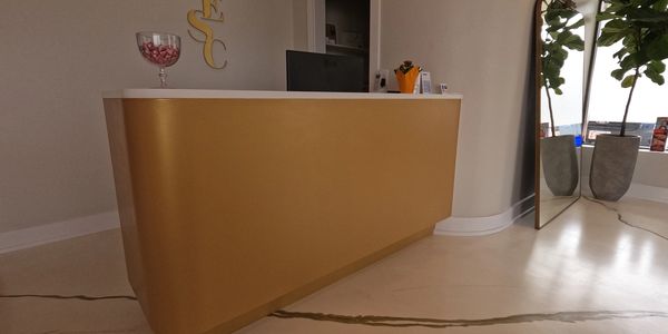 Gold painted reception desk for Med Spa. South Shore, MA 