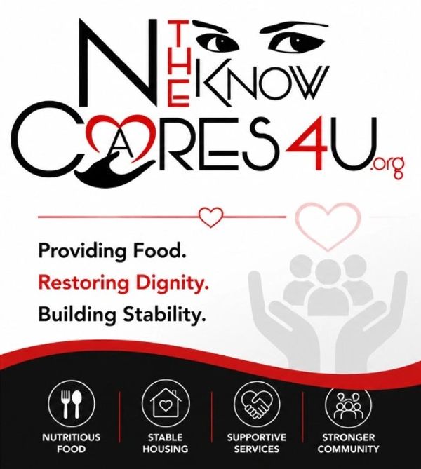 Logo and mission of The Know Cares 4 U organization.
