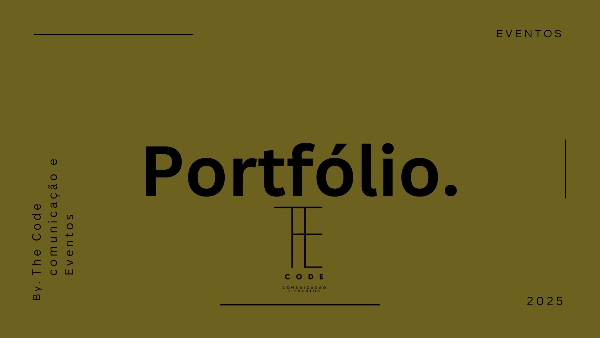 Portfolio cover page for The Code Comunicação e Eventos, 2025.