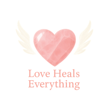 Pink heart with wings and the phrase 'Love Heals Everything'.