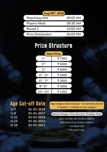 Event schedule and prize structure for Aug 9, 2026.