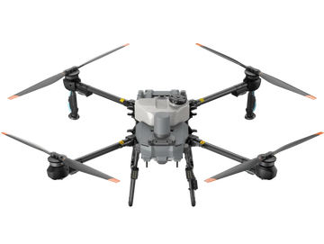 A quadcopter drone with four propellers and landing gear.