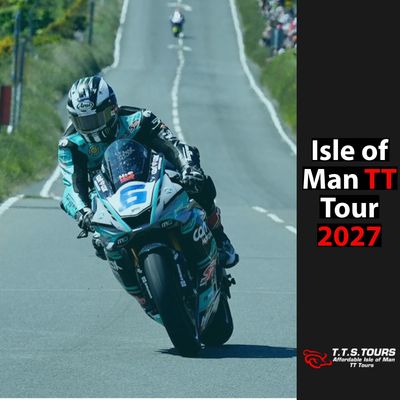 Motorcyclist racing in the Isle of Man TT Tour 2027 event.
