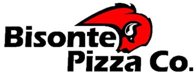 Logo of Bisonte Pizza Co. with a red bison head.