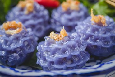 Thai Flower Dumpling, Thai Dumpling, Purple Dumpling.