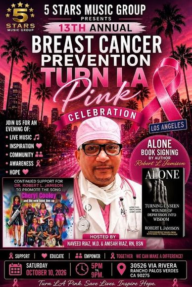 13th Annual Breast Cancer Prevention event in Los Angeles with live music and book signing.