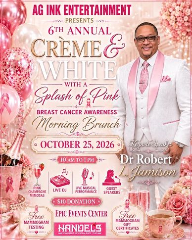 Invitation to 6th Annual Creme &amp; White event for breast cancer awareness.