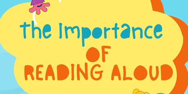 Illustration emphasizing the importance of reading aloud with colorful text and playful design.