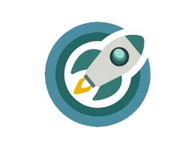 A stylized rocket icon on a circular teal background.