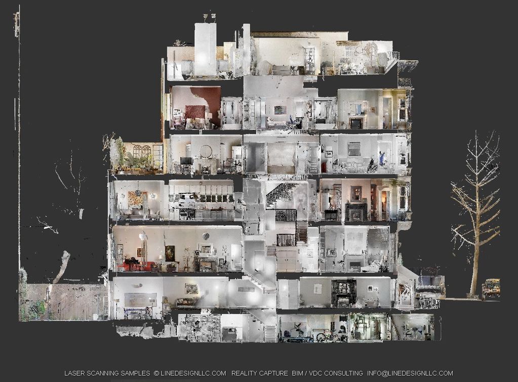 Vertical Section screenshot from the 3D Point Cloud of a Townhouse project in NYC.
