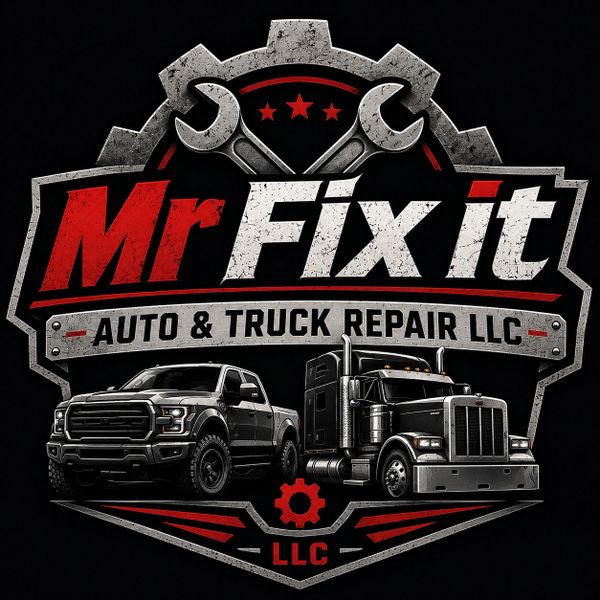 Logo of Mr Fix It Auto &amp; Truck Repair LLC with truck and wrench imagery.