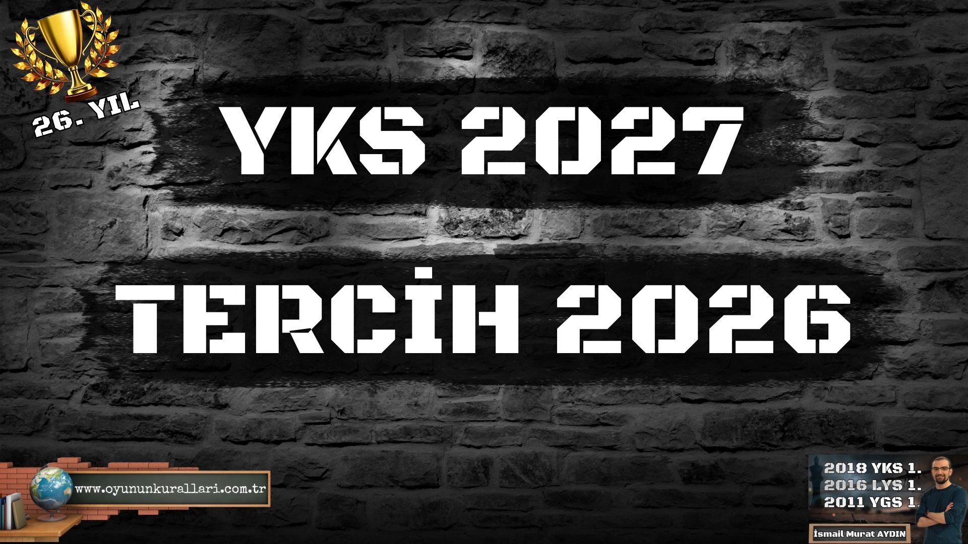 YKS 2027 and Tercih 2026 exam announcement with a trophy and website.